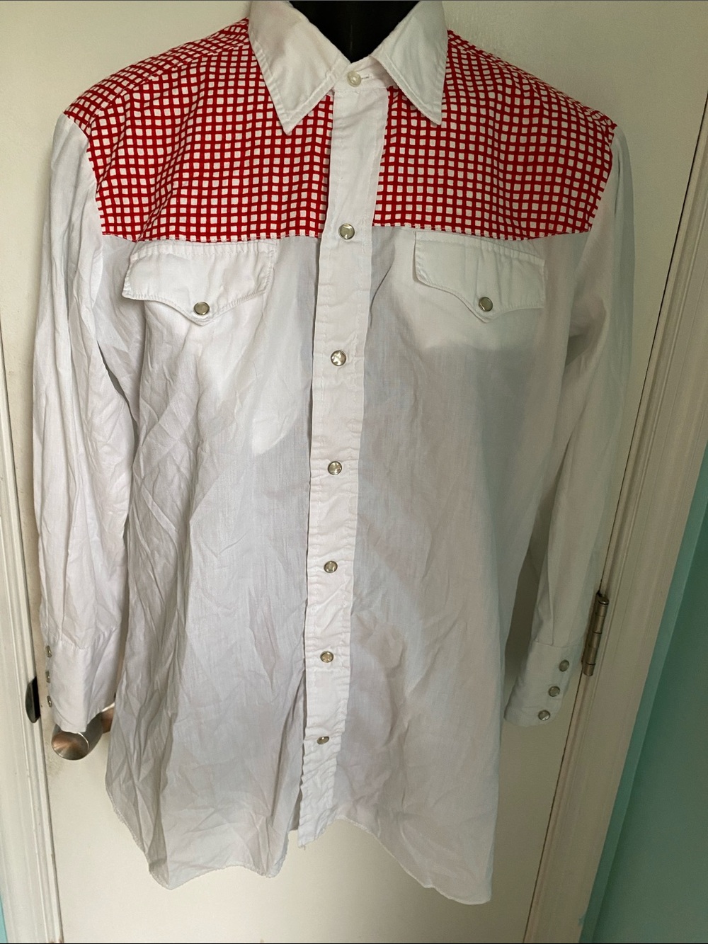 H Bar C Western Shirt with Red Check Yoke GUC